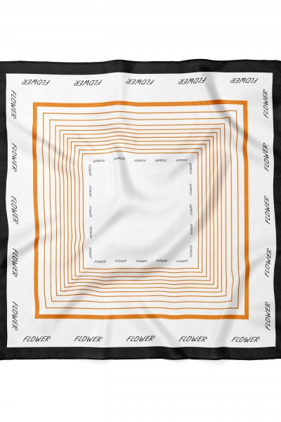 Flower Yazılı Çizgili Desen Fular Bandana 70x70 Cm