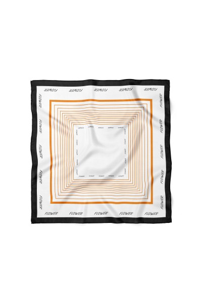 Flower Yazılı Çizgili Desen Fular Bandana 70x70 Cm