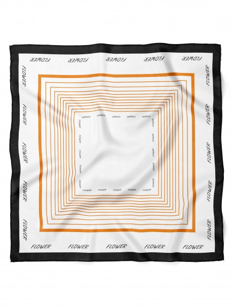Flower Yazılı Çizgili Desen Fular Bandana 70x70 Cm