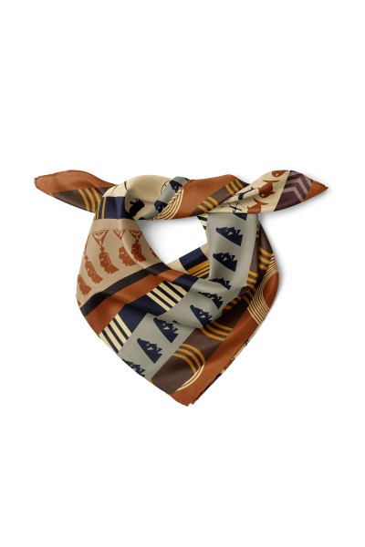 Mısır Figürlü Çizgili Desen Fular Bandana 50x50 Cm