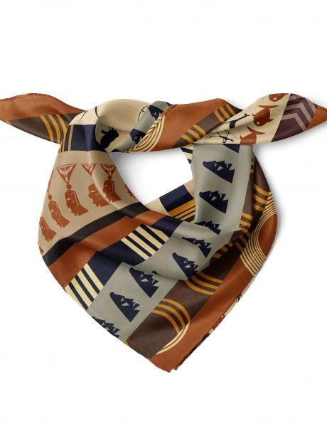 Mısır Figürlü Çizgili Desen Fular Bandana 50x50 Cm