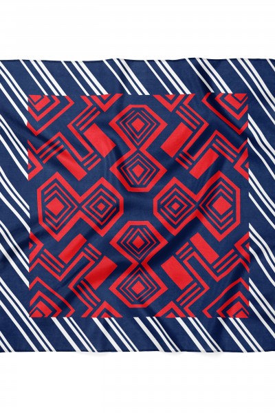 Çizgi ve Kare Desen Fular Bandana 70x70 Cm