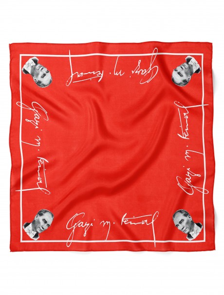 Atatürk İmza & Portre Bandana Fular 50 x 50 Cm