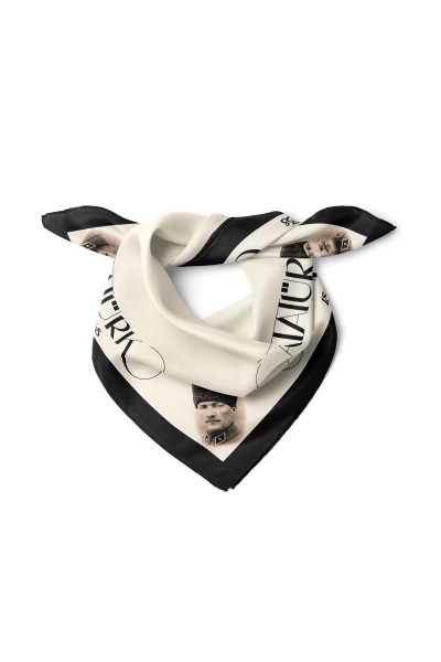 Atatürk Yazılı & Portre Bandana Fular 50 x 50 Cm
