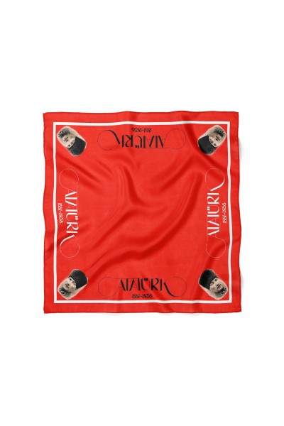 Atatürk Yazılı & Portre Bandana Fular 50 x 50 Cm