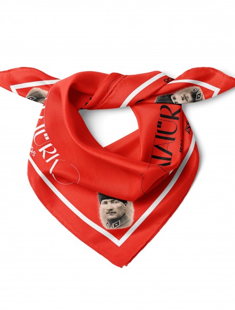 Atatürk Yazılı & Portre Bandana Fular 50 x 50 Cm