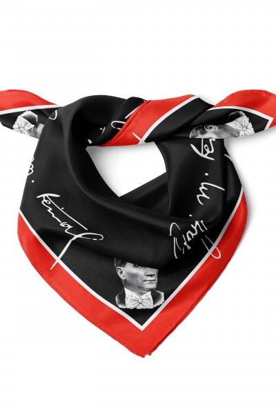 Atatürk İmza & Silüet Bandana Fular 50 x 50 Cm