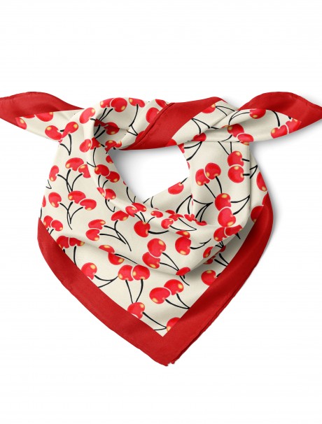 Kiraz Desen Bandana Fular 50 x 50 Cm