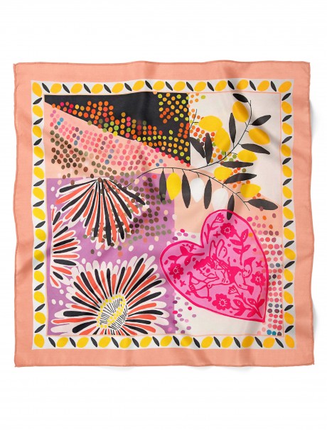 Kalp & Yaprak Desen Bandana Fular 50 x 50 Cm