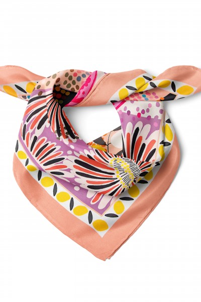 Kalp & Yaprak Desen Bandana Fular 50 x 50 Cm