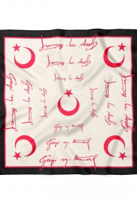 Atatürk İmza ve Ay Yıldız Desen Bandana Fular 50 x 50 Cm