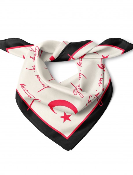 Atatürk İmza ve Ay Yıldız Desen Bandana Fular 50 x 50 Cm