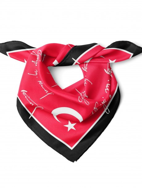 Atatürk İmza ve Ay Yıldız Desen Bandana Fular 50 x 50 Cm