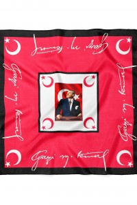 Atatürk İmza ve Ay Yıldız Desen Bandana Fular 50 x 50 Cm