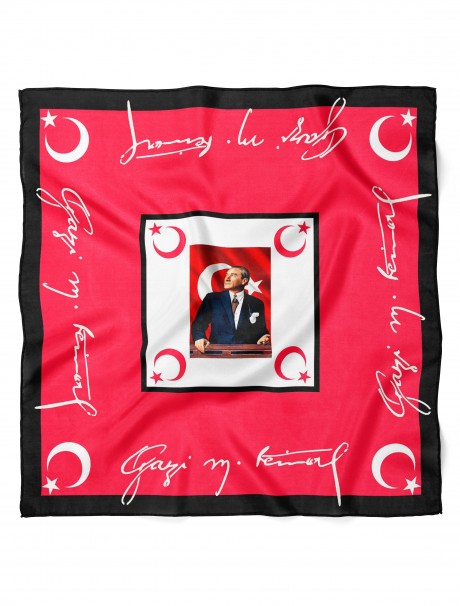 Atatürk İmza ve Ay Yıldız Desen Bandana Fular 50 x 50 Cm