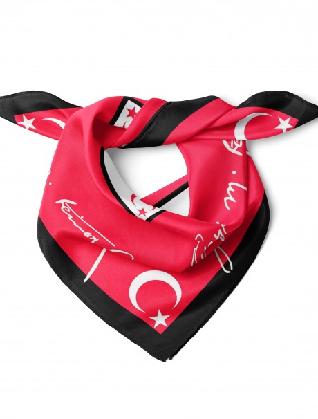 Atatürk İmza ve Ay Yıldız Desen Bandana Fular 50 x 50 Cm
