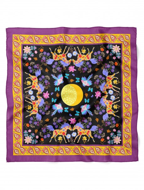 At ve Kuş Desen Fular Bandana 50 x 50 Cm