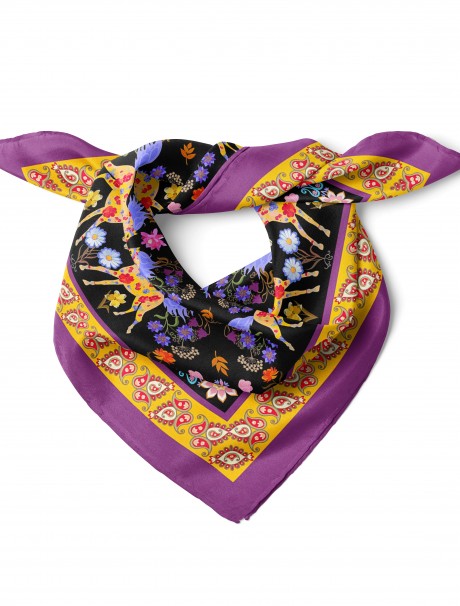 At ve Kuş Desen Fular Bandana 50 x 50 Cm