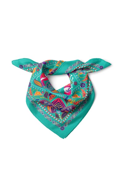 Kuş ve Etnik Desen Fular Bandana 50 x 50 Cm