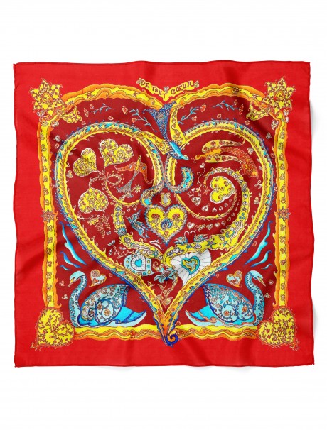 Kalp ve Kuğu Desen Fular Bandana 50x50 Cm