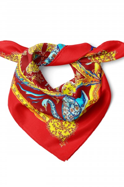 Kalp ve Kuğu Desen Fular Bandana 50x50 Cm