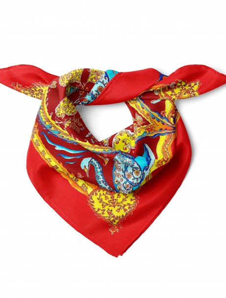 Kalp ve Kuğu Desen Fular Bandana 50x50 Cm