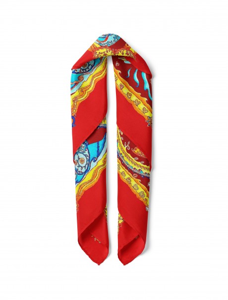 Kalp ve Kuğu Desen Fular Bandana 50x50 Cm