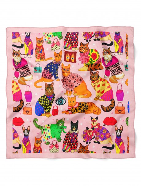 Kedi Desen Bandana Fular 50 x 50 Cm