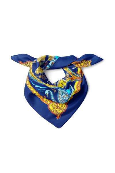Kalp ve Kuğu Desen Fular Bandana 50x50 Cm