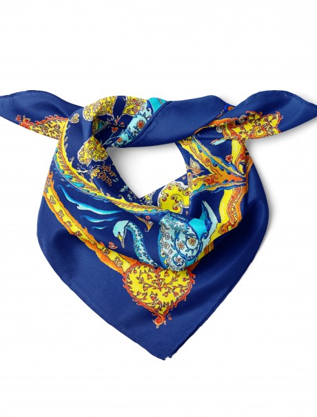 Kalp ve Kuğu Desen Fular Bandana 50x50 Cm