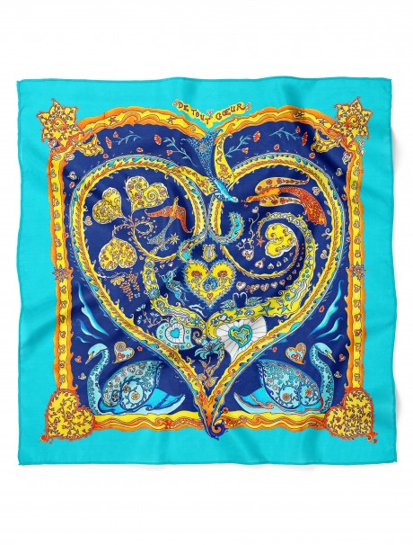 Kalp ve Kuğu Desen Fular Bandana 50x50 Cm