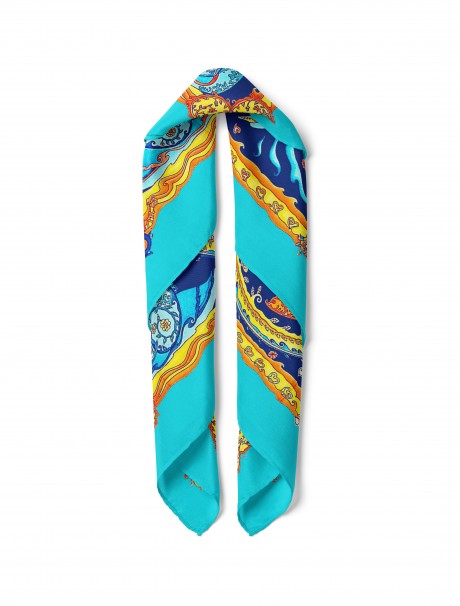 Kalp ve Kuğu Desen Fular Bandana 50x50 Cm