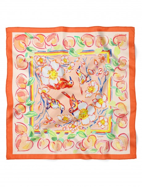 Kuş & Çiçek & Meyve Desen Fular Bandana 50x50 Cm