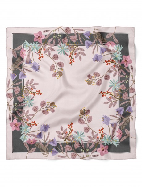 Sarmaşık & Çiçek Desen Fular Bandana 50x50 Cm