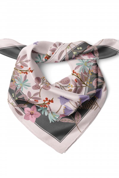 Sarmaşık & Çiçek Desen Fular Bandana 50x50 Cm