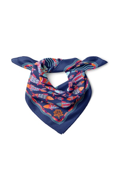 Martı ve Balık Desen Fular Bandana 50x50 Cm