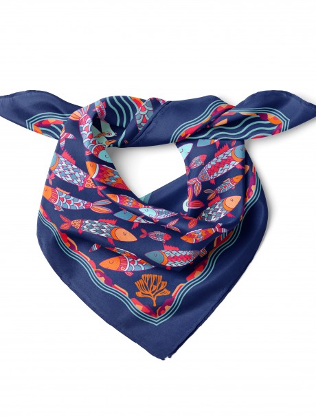Martı ve Balık Desen Fular Bandana 50x50 Cm