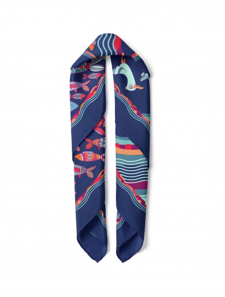 Martı ve Balık Desen Fular Bandana 50x50 Cm