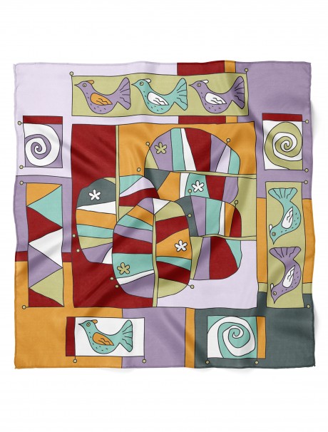 Modern Sanat İlhamlı Kuşlu Desen Fular Bandana 50x50 Cm