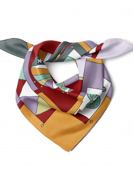 Modern Sanat İlhamlı Kuşlu Desen Fular Bandana 50x50 Cm