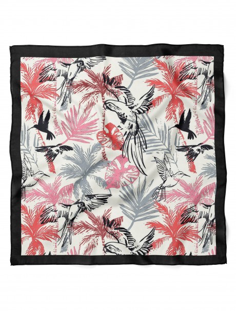 Papağan Cenneti Doğa Temalı Desen Fular Bandana 50x50 Cm