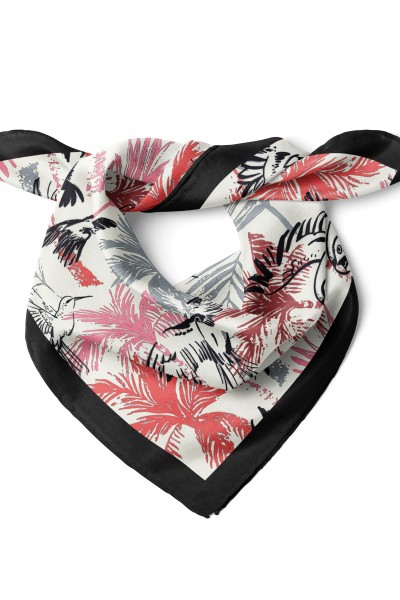 Papağan Cenneti Doğa Temalı Desen Fular Bandana 50x50 Cm