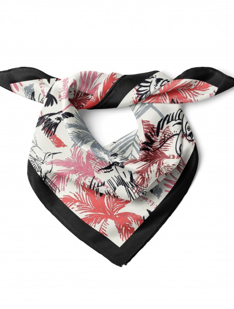 Papağan Cenneti Doğa Temalı Desen Fular Bandana 50x50 Cm