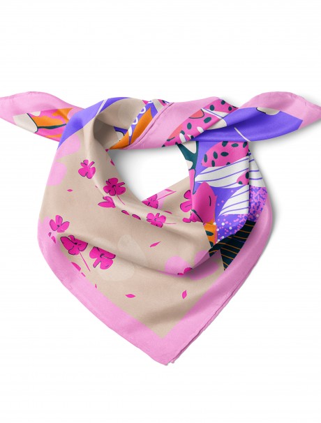 Renkli Çiçek Kolajı Desen Fular Bandana 50x50 Cm