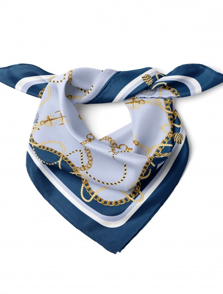 Altın Zincir & Deniz Motifleri Desen Fular Bandana 50x50 Cm