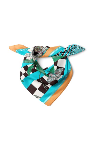 Tropikal Geometri & Saat Çiçeği Desen Fular Bandana 50x50 Cm