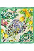 Akdeniz Bahçesi Limon, Zeytin ve Çini Desen Fular Bandana 50x50 Cm