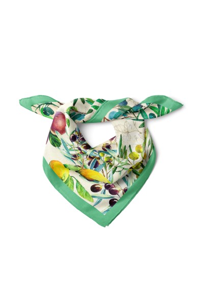 Akdeniz Bahçesi Limon, Zeytin ve Çini Desen Fular Bandana 50x50 Cm