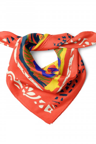 Etnik Çizgilerle Çiçek Aşkı Desen Fular Bandana 50x50 Cm