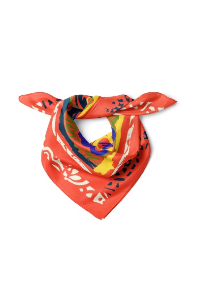 Etnik Çizgilerle Çiçek Aşkı Desen Fular Bandana 50x50 Cm